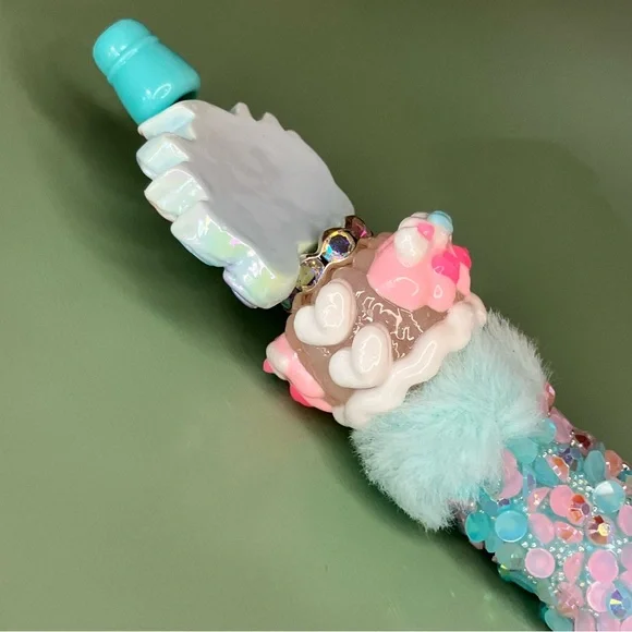 Nine Tailed Fox Handmade Beaded Pen with Furry and Handpainted Accents - Picture 4 of 7